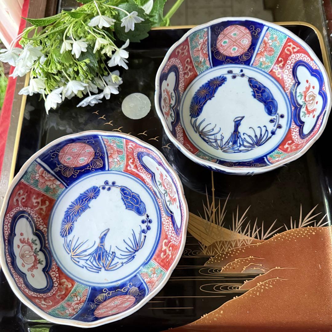 2189様感謝‼️秋‼️牡丹❌桃 伊萬里最上手桃手松竹梅 大膾皿2客 2154様