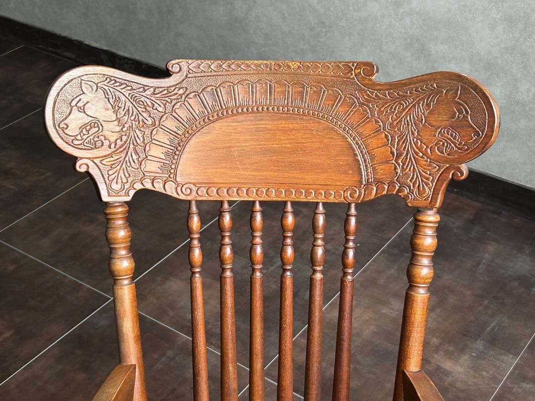 超希少ウルフロッキングチェア無垢材クラシックアジアン木彫りINR