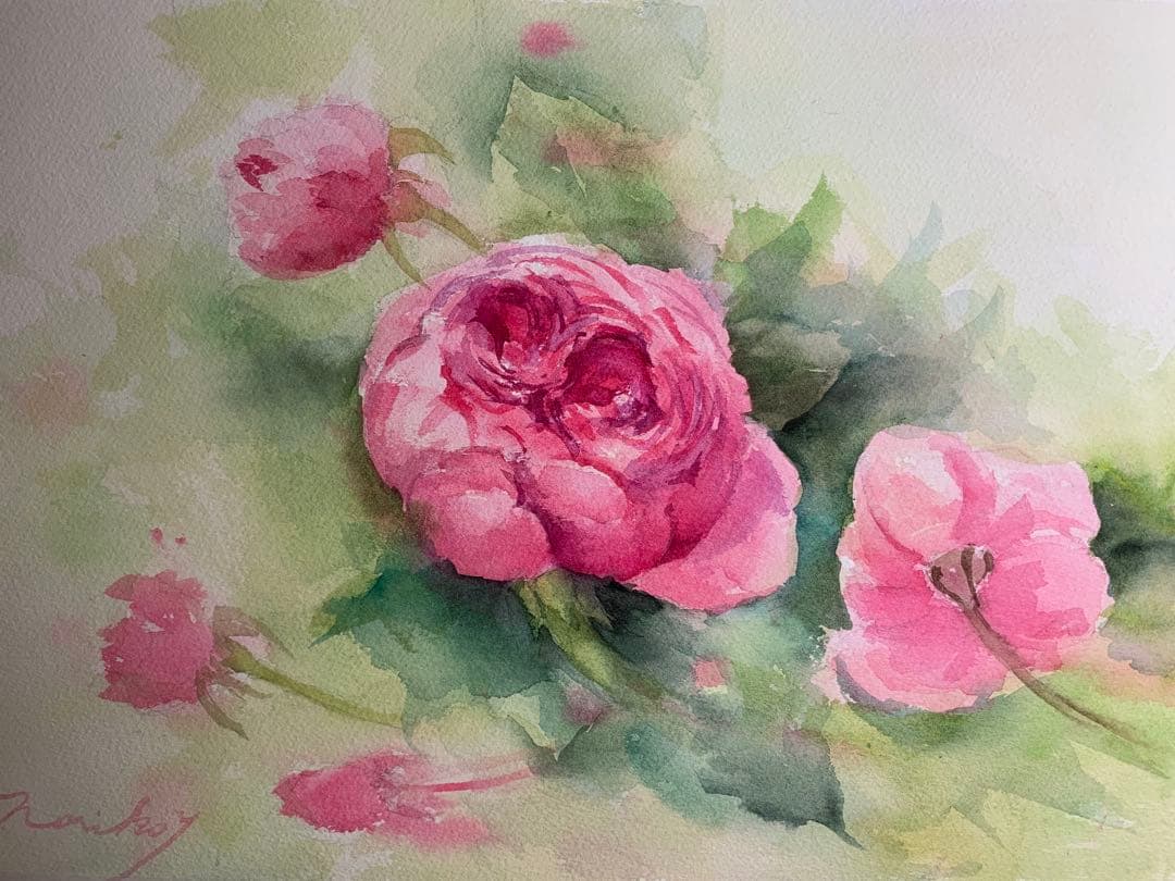 華 泉 筆 絹本彩色画 【 滝 観 世 音 図 】 共箱在 Two paintings 華