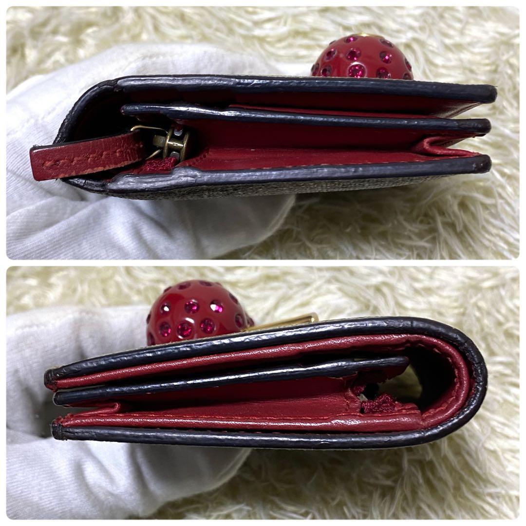 美品 ストーン完備✨ GUCCI グッチ チェリー 二つ折り財布 GG柄