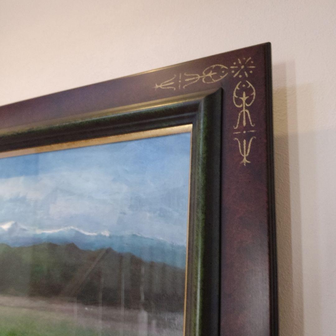 高級特注額縁】蓮根畑 蓮 風景画 肉筆画 油彩画 大判 サイン有り