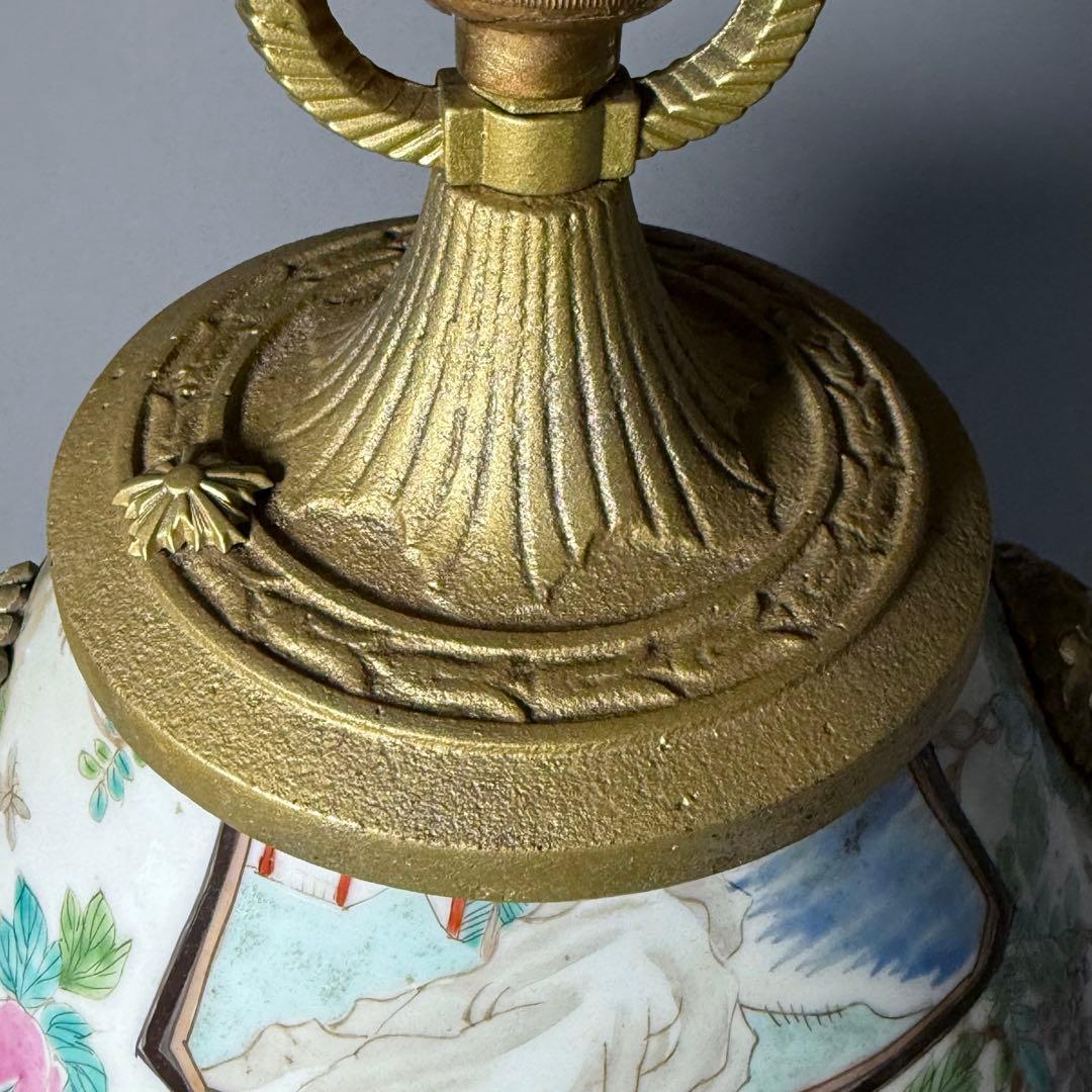 明治時代　肥碟山信甫造　ランプスタンド　高さ57cm　名品　有田焼　里帰り品