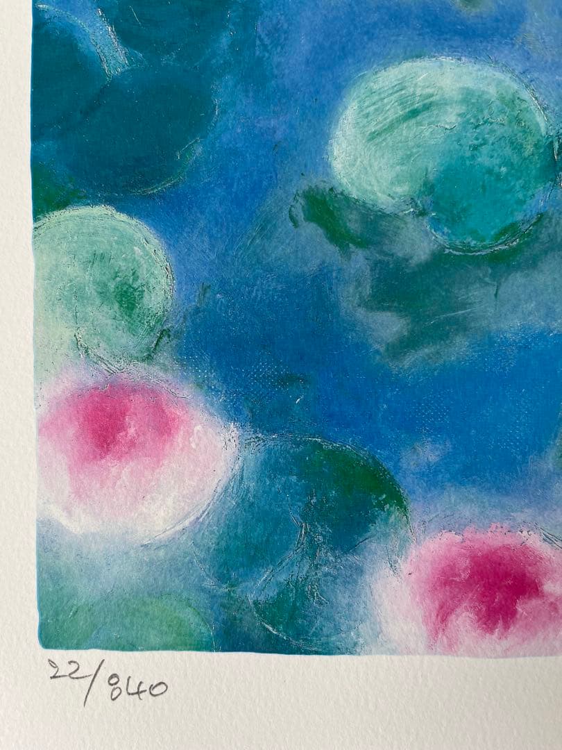 新品額入り 限定版画 ジニー・キム サイン、エディション番号有り 蓮の池