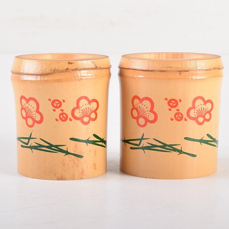 茶道具 黒田正玄作 松竹梅蒔絵 竹蓋置 一双 淡々斎極め箱 M R8489