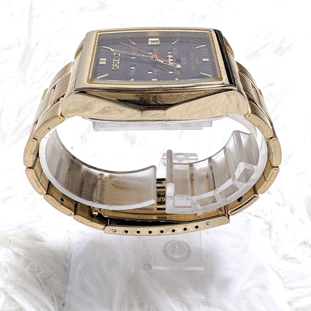 美品✨ORIENT オリエント スリースター 自動巻き デイデイト スクエア型