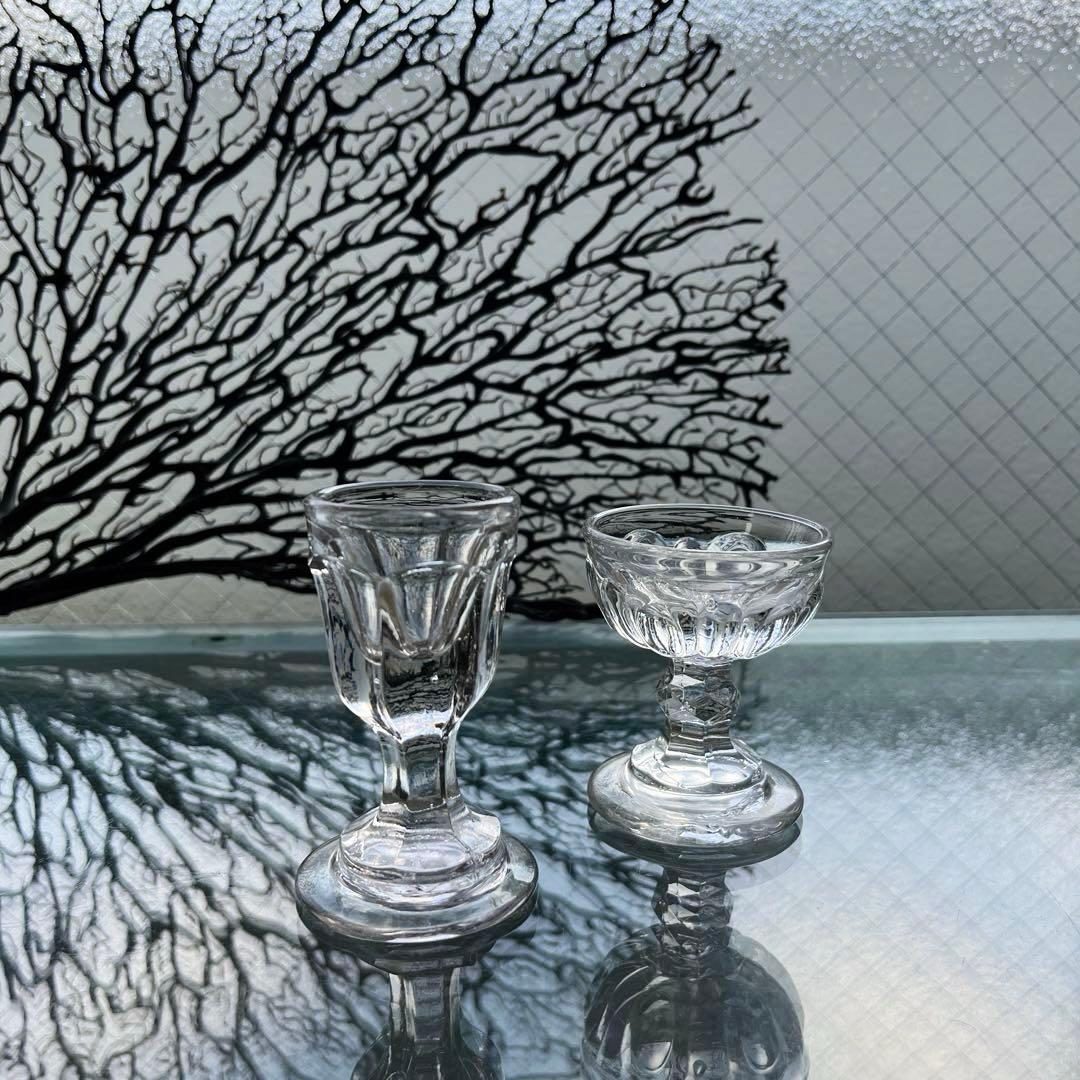 骨董 時代ガラス 厚底 トロンプルイユ リキュールグラス 盃 酒器 ウラン①