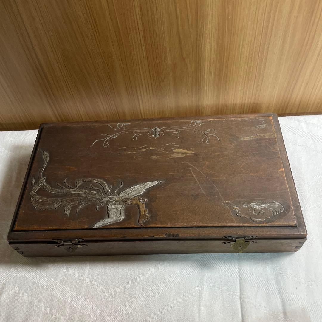 【骨董品】中国　竹嵌　骨牌　背竹牌　麻雀牌　箱付