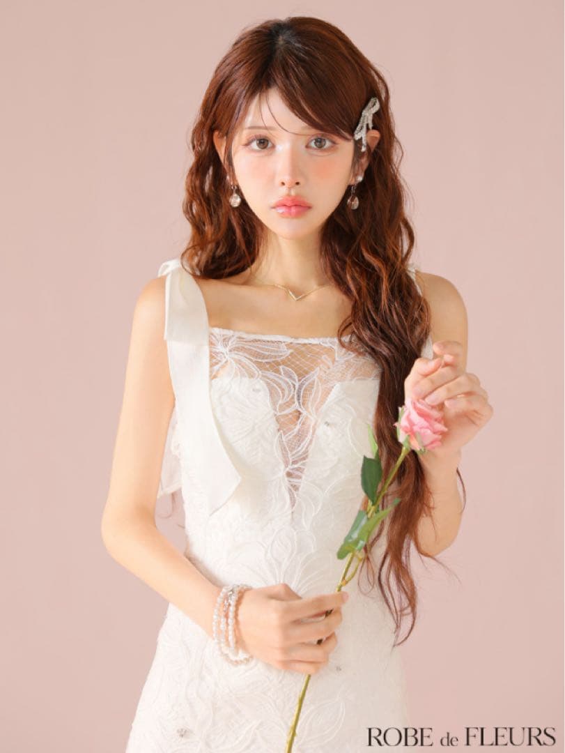 値下げ【ローブドフルール】ショルダーリボンレースミニキャバドレス（fm3457）
