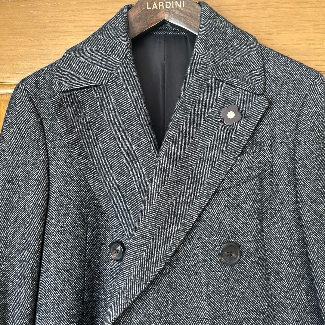 とし LARDINI グレー ヘリンボーン ポロコート 44