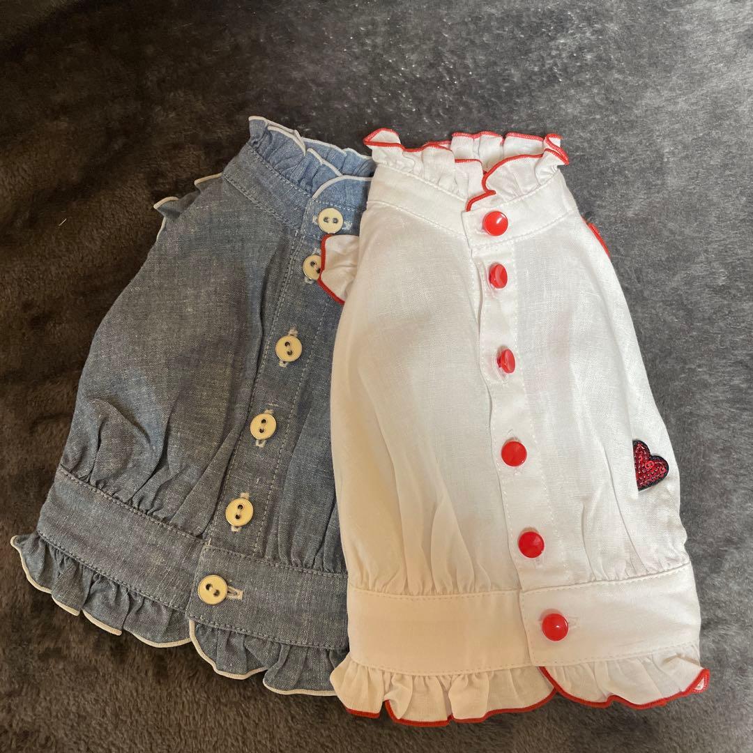 犬服 フリル付きデニムとホワイトのブラウス18サイズ - メルカリ