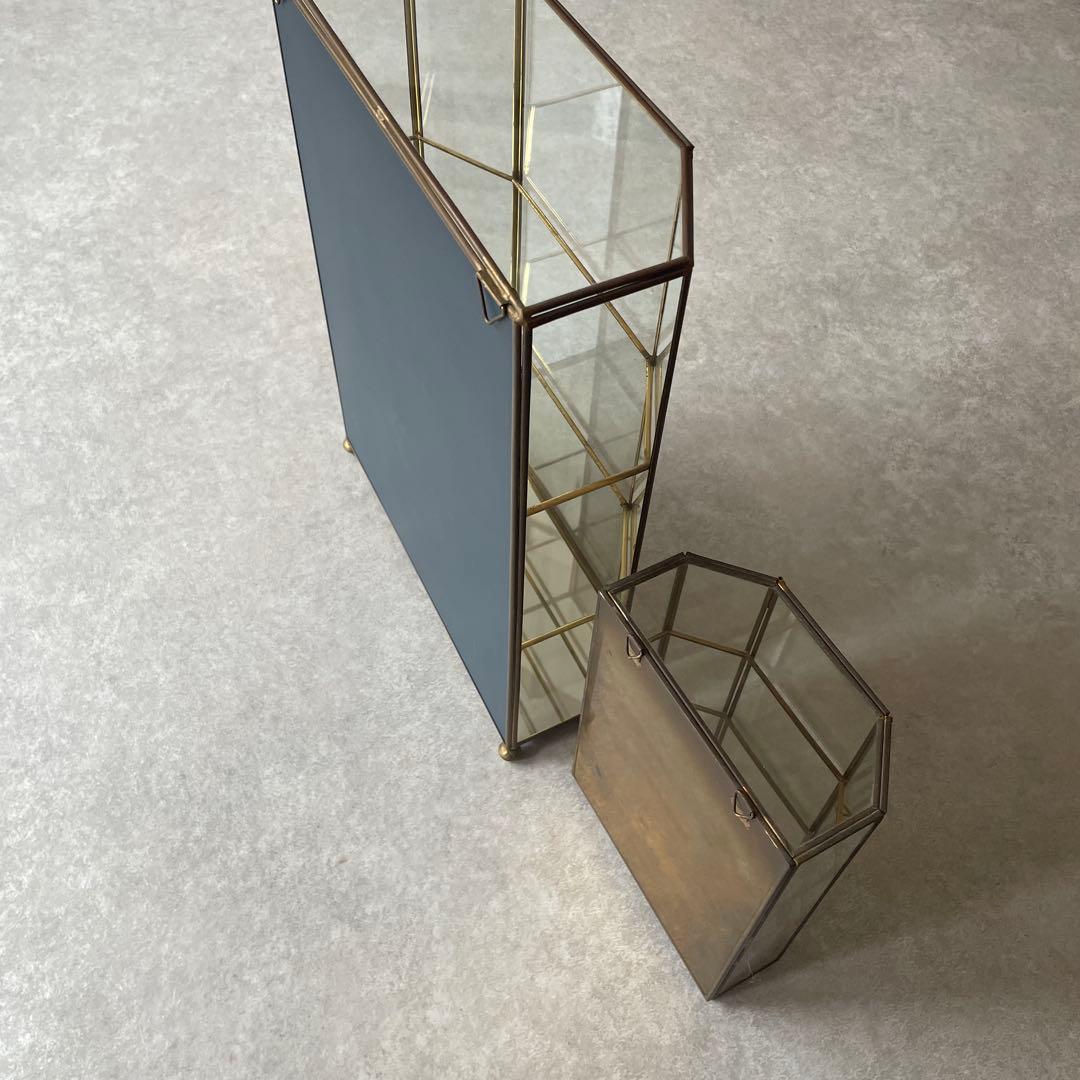 2点セット】アンティーク 真鍮 ガラス ジュエリーボックス 大と小のセット