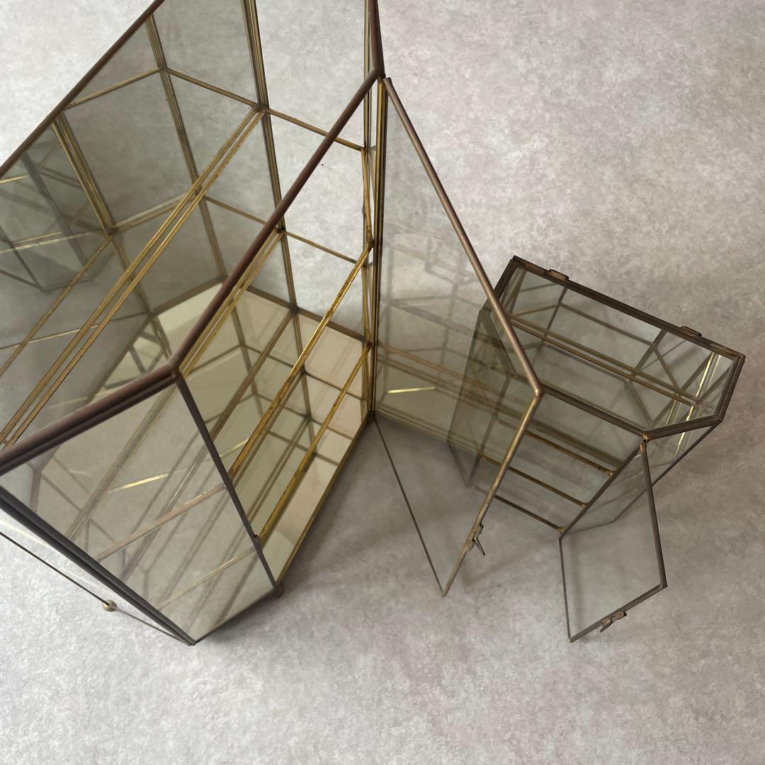 2点セット】アンティーク 真鍮 ガラス ジュエリーボックス 大と小のセット