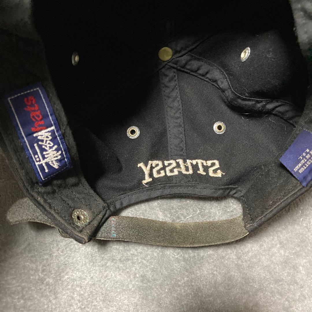 90s STUSSY 刺繍 キャップ 紺タグ ブラック オールドステューシー