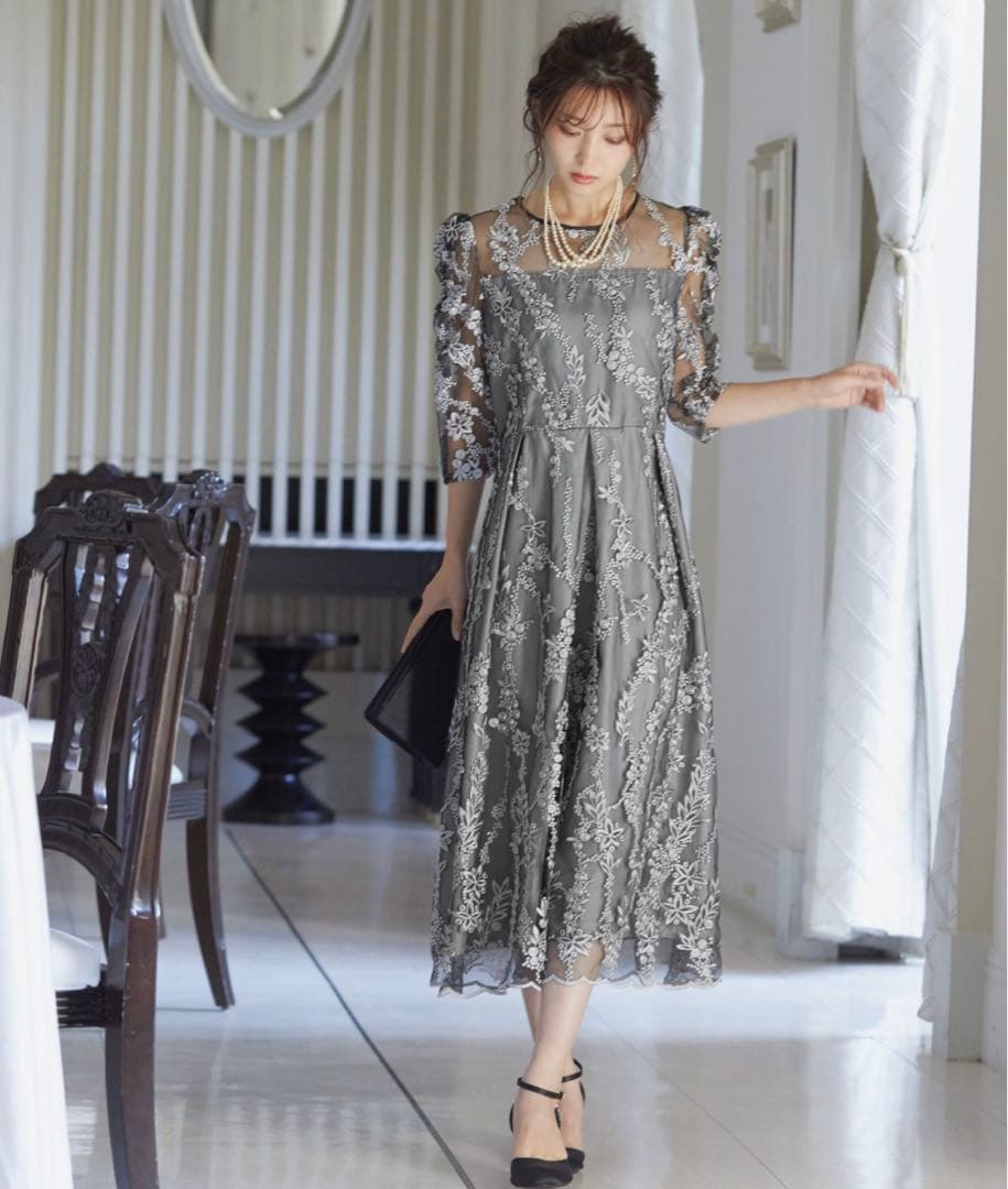 niana ニアナ 刺繍レース バックリボン パーティードレス 結婚式 ブラック