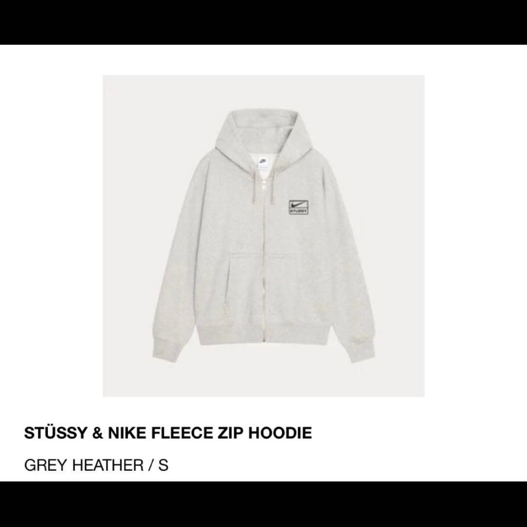 STÜSSY & NIKE FLEECE ZIP HOODIE S グレー