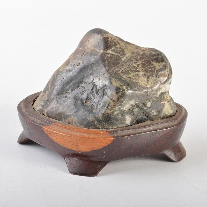 鑑賞石 天然石 菊花石 置物 重さ約401g 唐木台付 C 6310