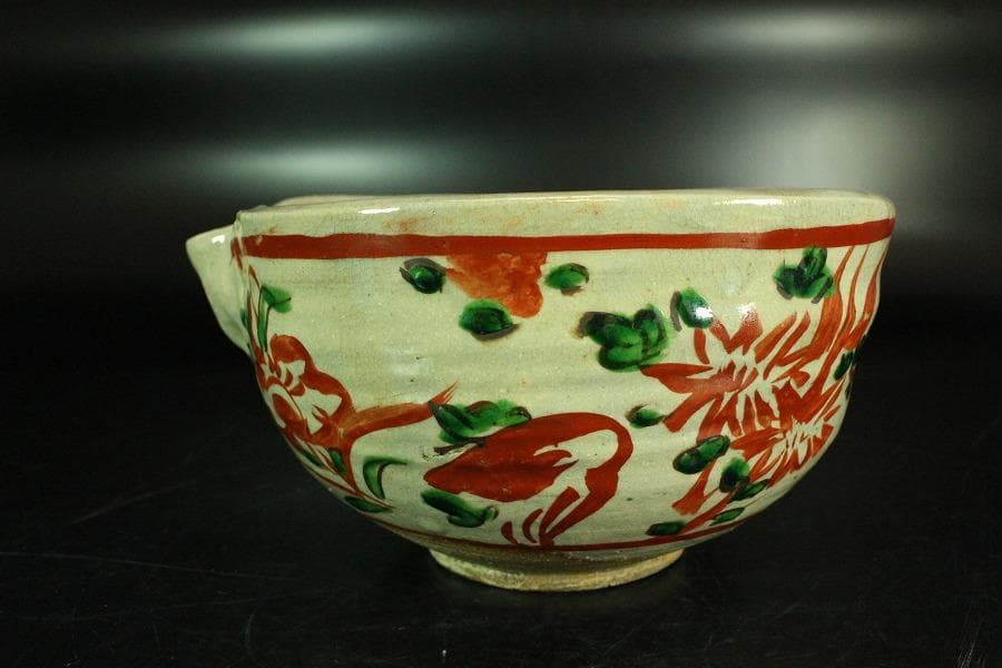 茶道具 湖東焼 呉須赤絵 方口鉢 菓子器(K-A395)