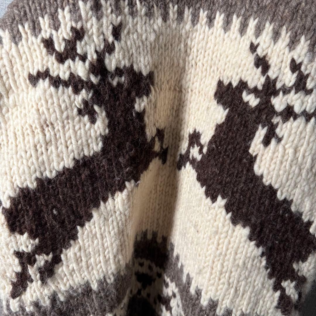 カナダ製★カウチンニット 超肉厚 ノルディック トナカイ ジップアップ XL以上