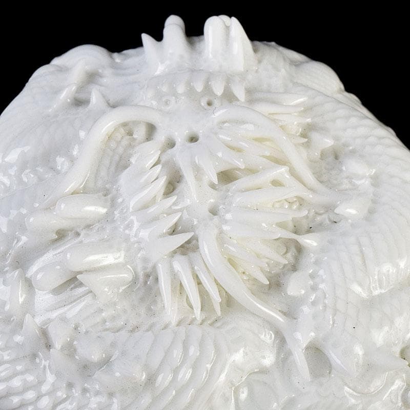 茶道具 平戸焼 十五代 中里茂右ェ門作 白磁雲龍彫 香合