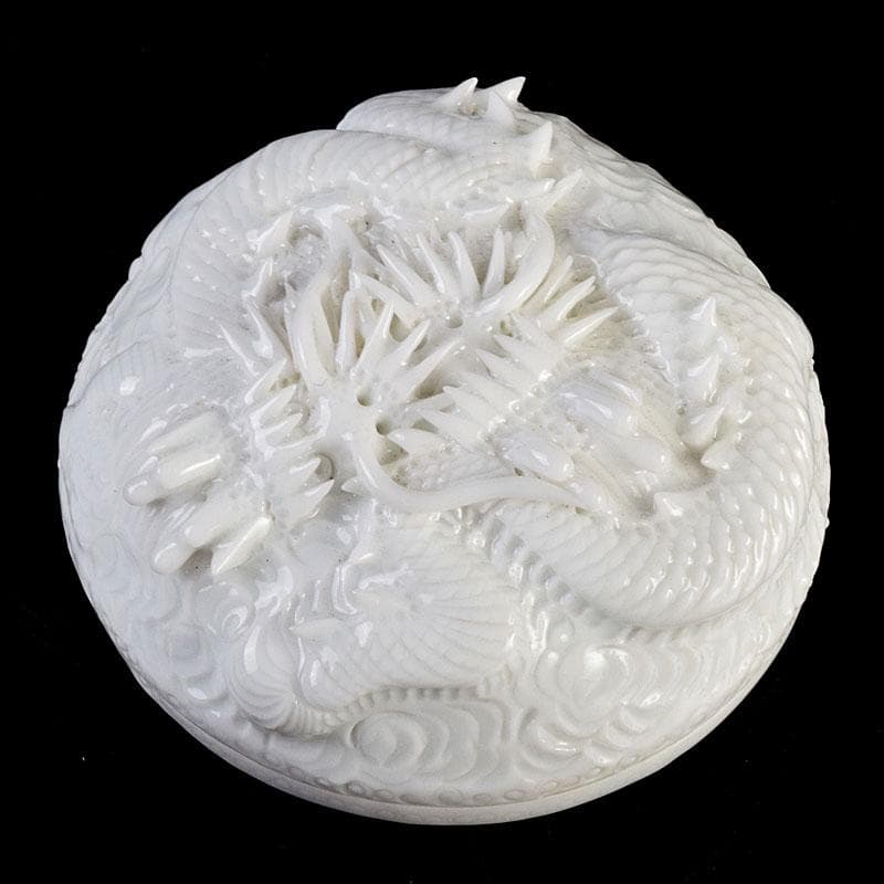 茶道具 平戸焼 十五代 中里茂右ェ門作 白磁雲龍彫 香合