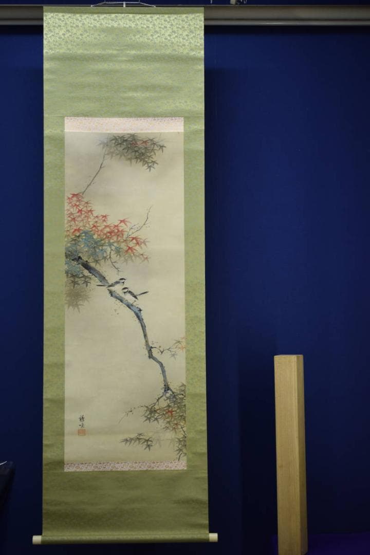 真作/鶴唳/紅葉小禽図/布袋屋掛軸HG-72