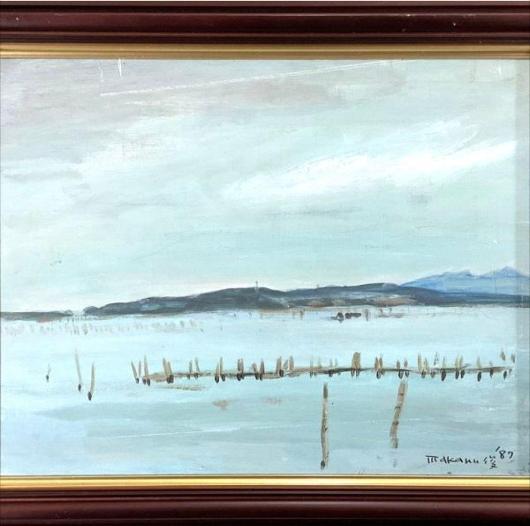 【真作】【油彩】柴田俊『浜名湖風景』1987年