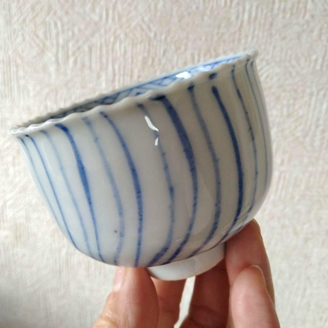 古伊万里染付瀬戸輪花流線ころ茶碗