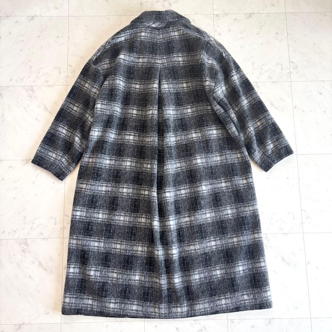 美品】NBB シャギー チェスターコート ロング ゆったり チェック柄 M