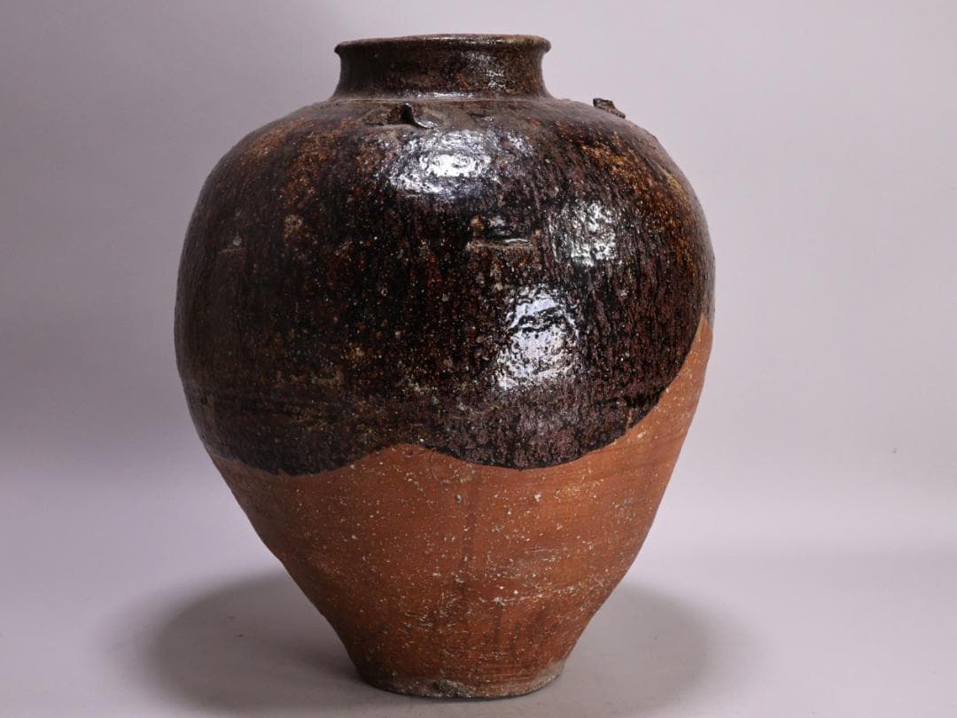 BK192 桃山ー室町期 古信楽 三耳壷 窯印 窯傷 壺 高
