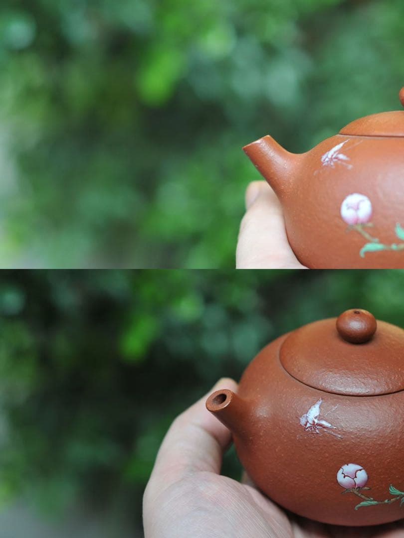 手作り 朱泥 茶壺 260ml 花柄 急須 茶壷 茶銚 茶注 中国茶器