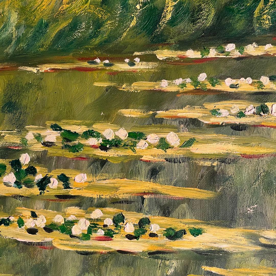 手書き油絵 モネ 睡蓮 肉筆絵画 額付き インテリア 油彩画 - メルカリ