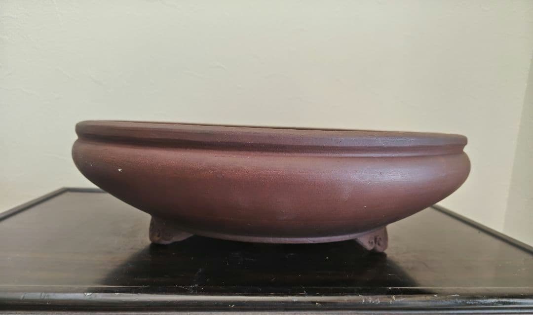 陶器製 赤褐色 大型盆栽鉢 排水穴付き 落款 陶陽 松本武