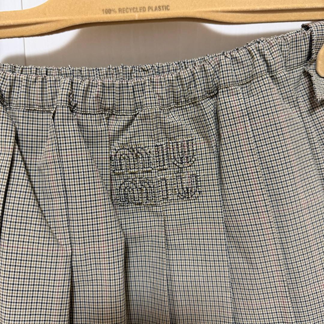 （新品）miumiu プリーツ入りチェックテクニカルファブリック ミディスカート