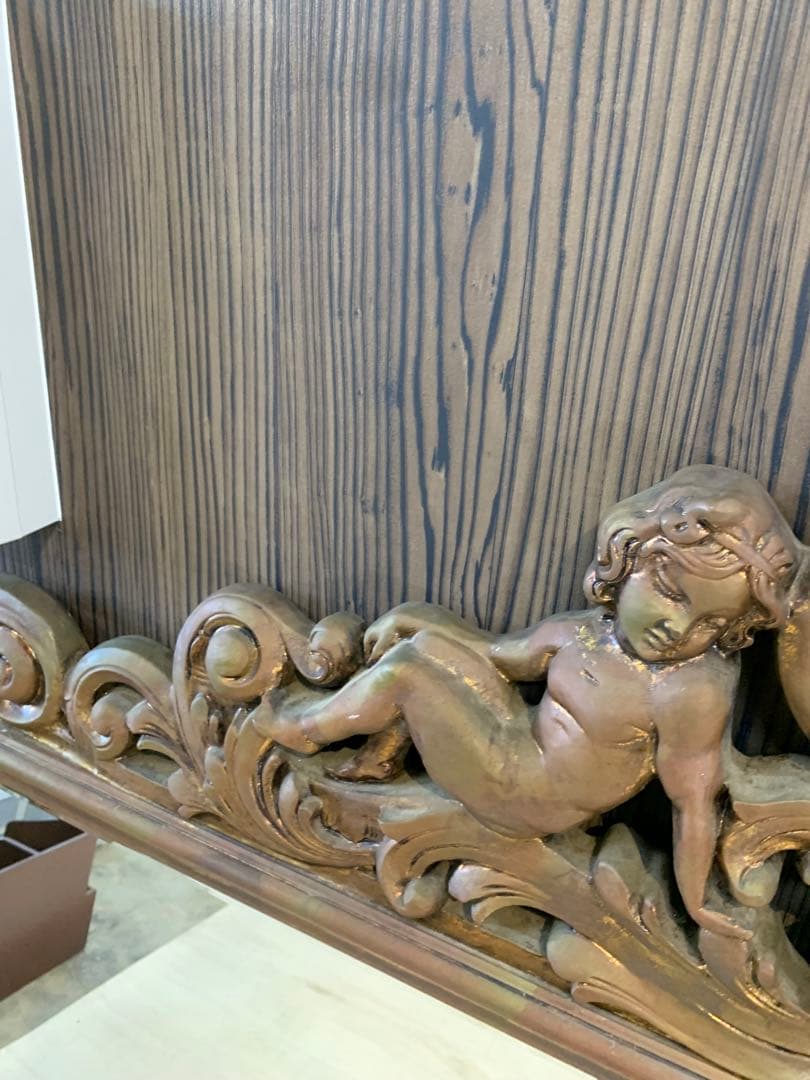 バロックスタイル 鏡 天使彫刻付き 美術品・アンティーク・コレクション