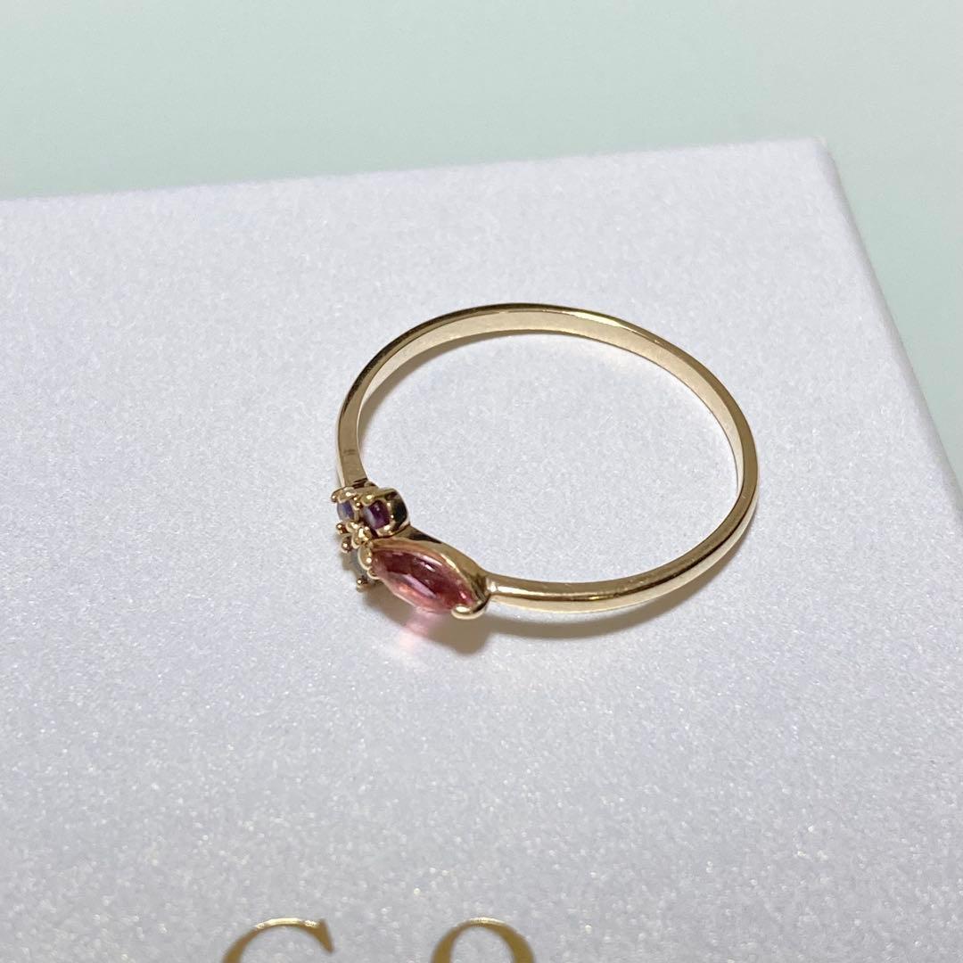 【L&Co.】 K10 マルチカラー 天然石リング ピンクトルマリン 13号