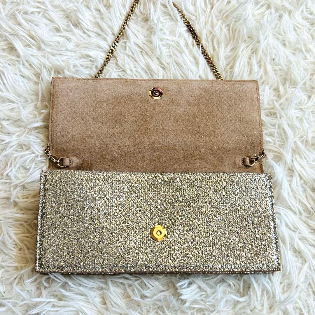 ジミーチュウ パーティバッグ グリッターラメ チェーン ゴールド金具 肩掛け可能