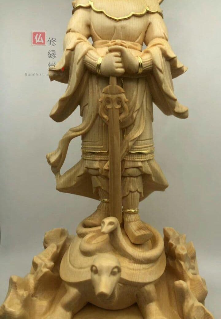 修縁堂】最高級 木彫り 仏像 北辰妙見菩薩立像 彫刻 本金 切金 天然木