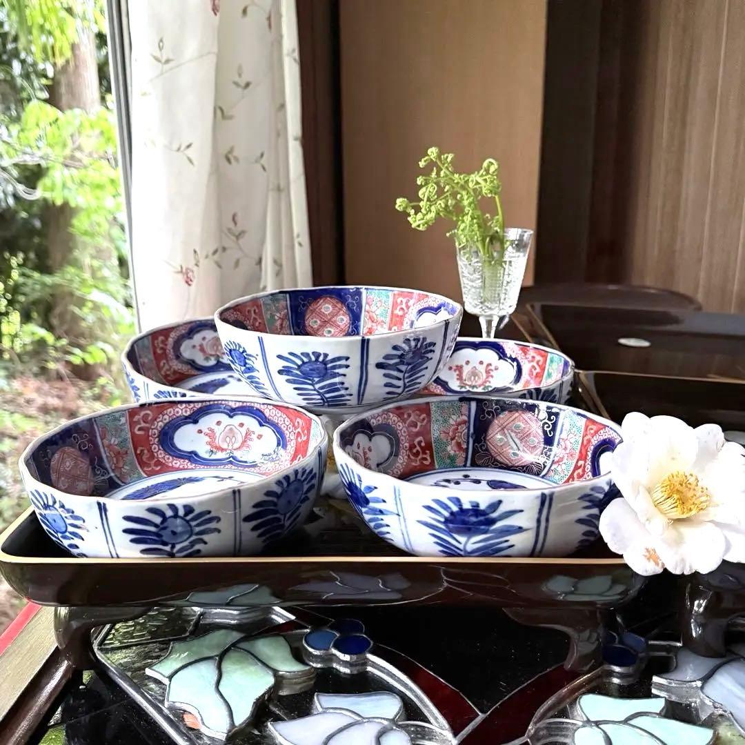 新春特別価格‼️牡丹❌桃 伊萬里桃手松竹梅大膾皿5客 在銘大化年製