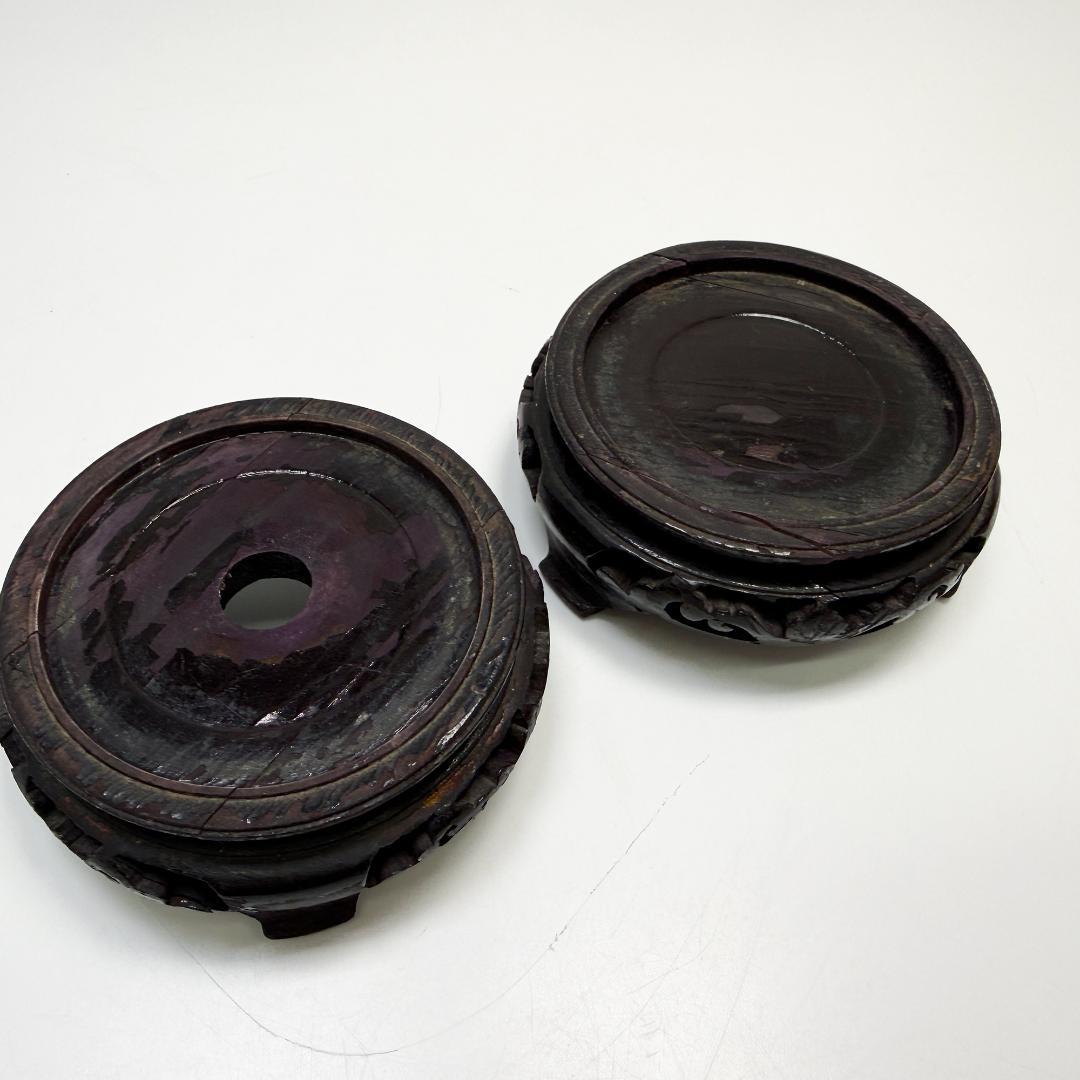 中国美術 堆朱 花瓶 紅雕漆花瓶花器 台座付 2個セット