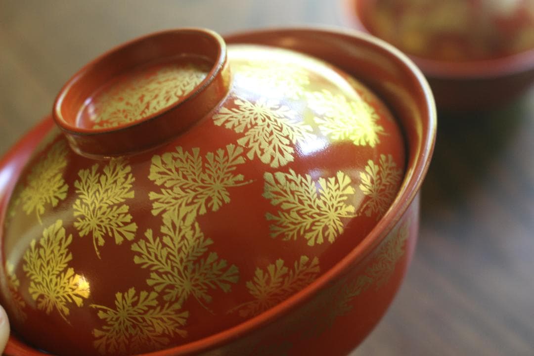 時代逸品！上質朱漆に極上信夫蒔絵の映えるお椀2点（検輪島塗懐石椀蒔絵椀