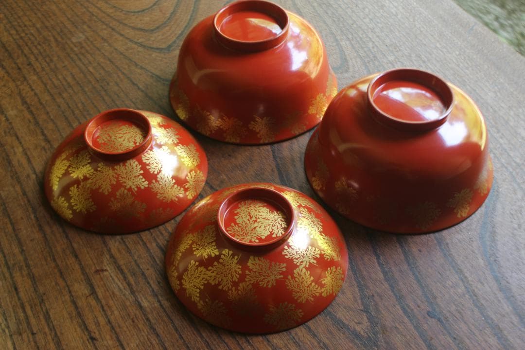 時代逸品！上質朱漆に極上信夫蒔絵の映えるお椀2点（検輪島塗懐石椀蒔絵椀