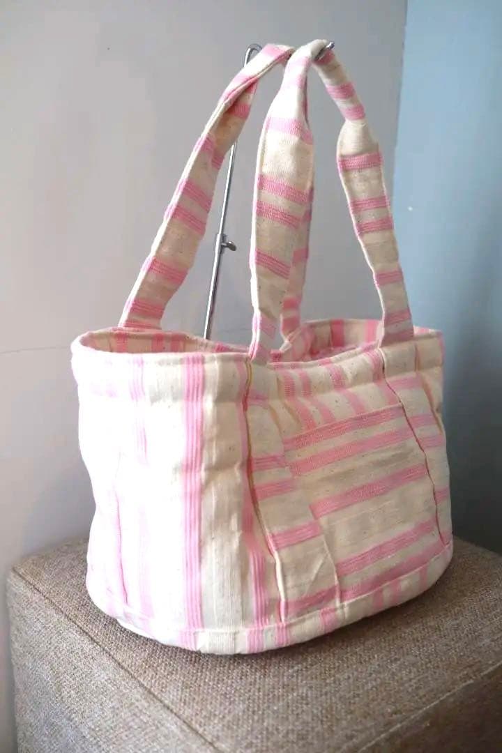LouLou29 ルルドヌフ ナチュラルボーダートートBAG ピンク M
