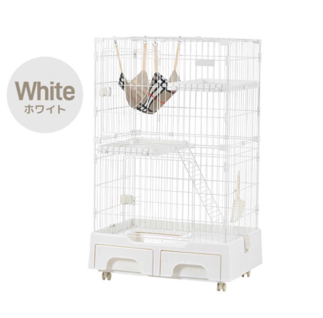 キャットケージ キャスター付き ペットケージ ホワイト 多機能 おしゃれ