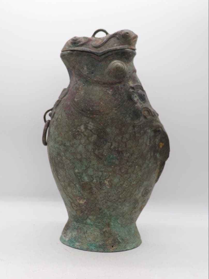 貴重　中国　古青銅器　魚型銅瓶　アンティーク　送料込み250922