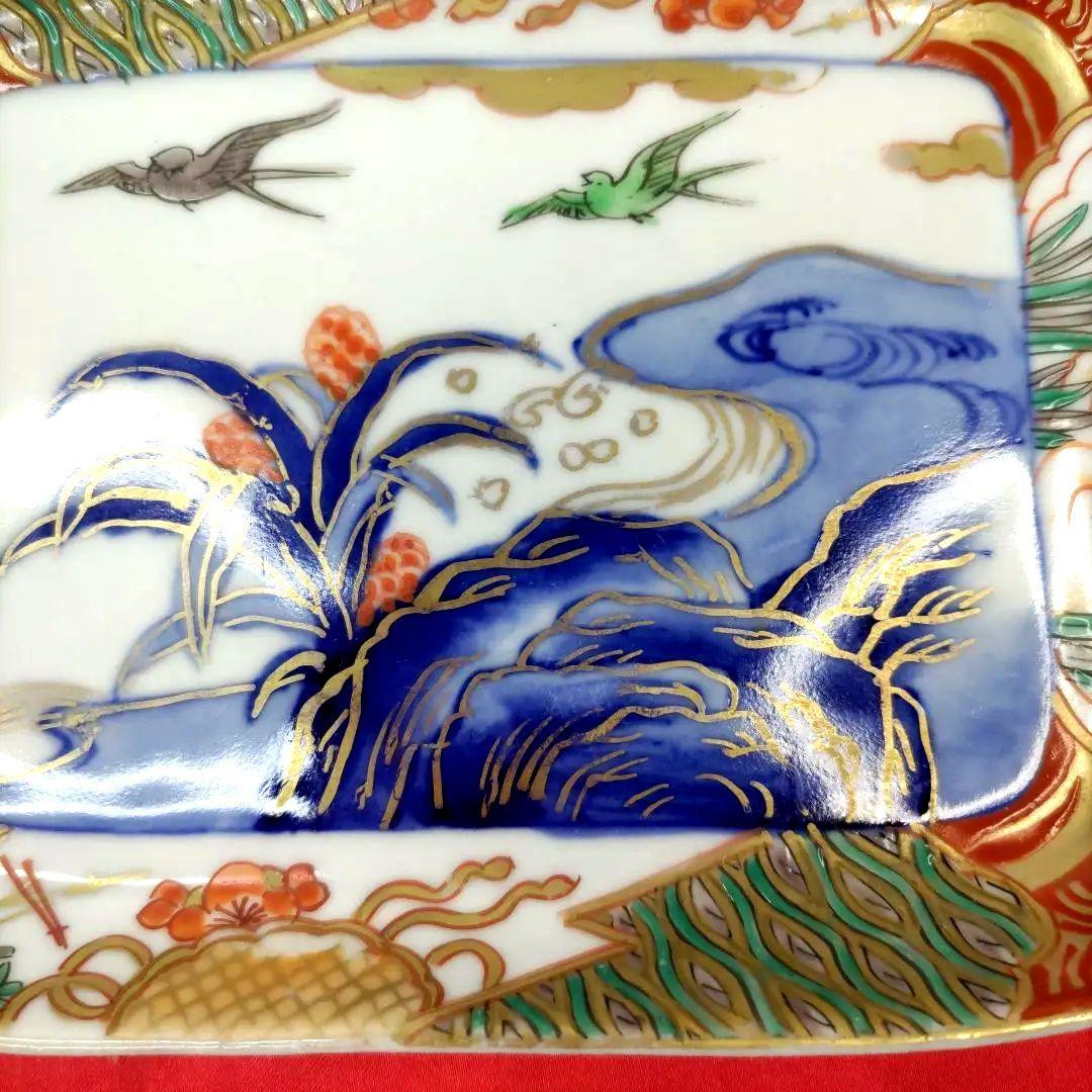 有田焼 伊万里焼 古伊万里 金彩 色絵 小皿 角皿 長角皿 刺し身皿 5客