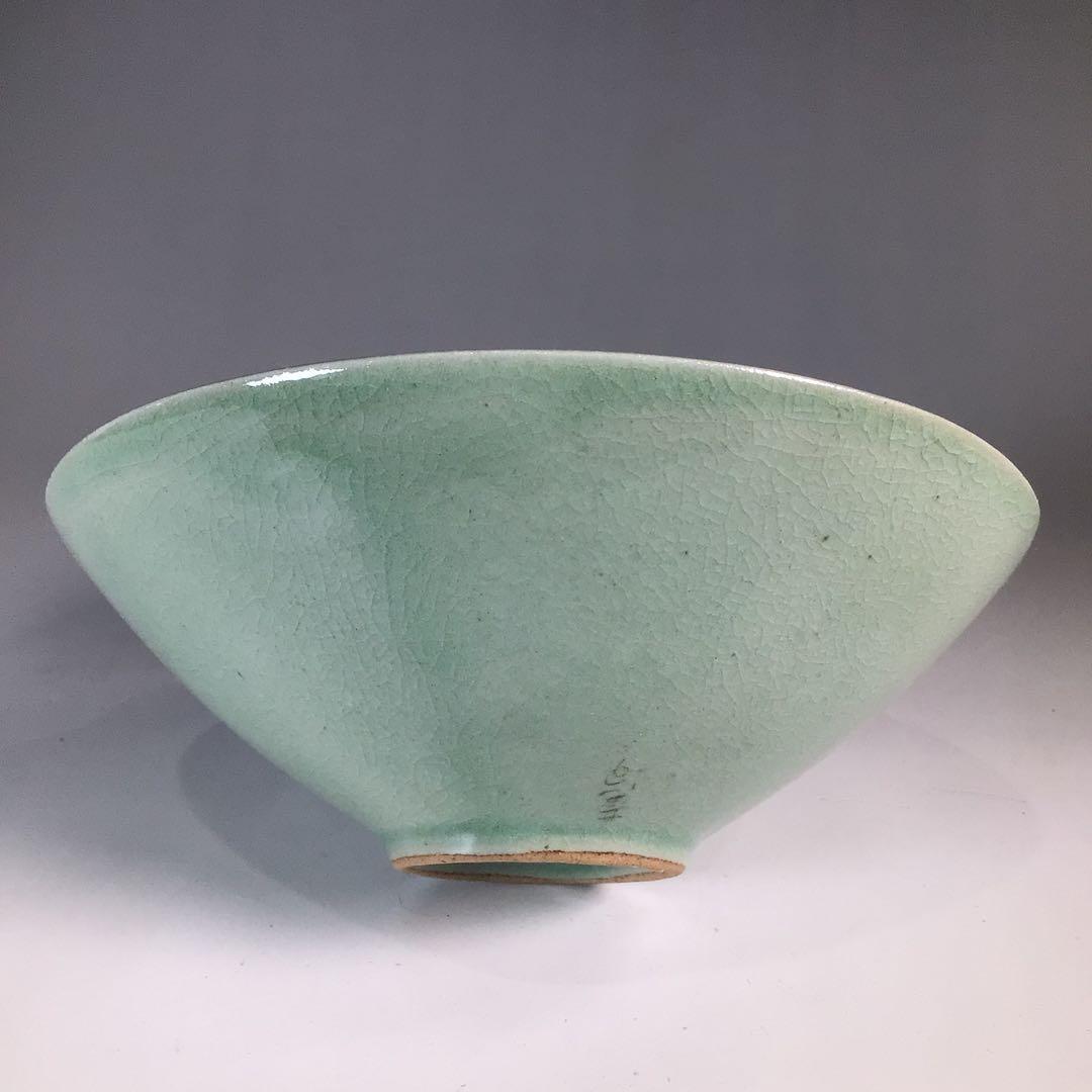 N654 茶碗 『三韓窯造』『雲鶴文』『高麗青磁』『平茶碗』 共箱