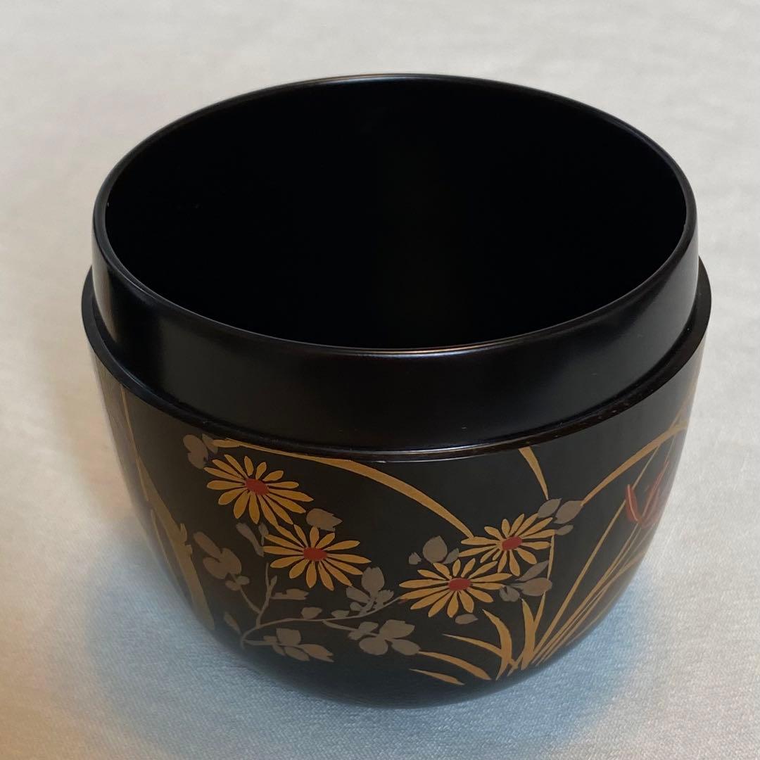 棗】茶道具 荒井正春作 利休型 漆器 梅 竹 蘭 菊 四君子蒔絵 共箱