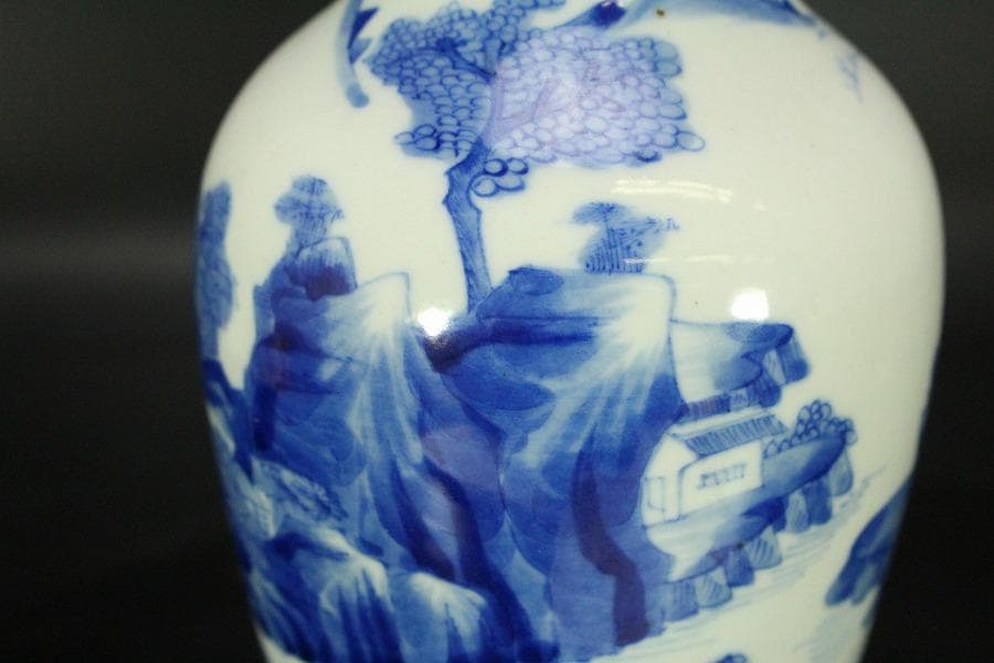 中国美術 青花 山水紋 瓶 高27.5cm(HA371)