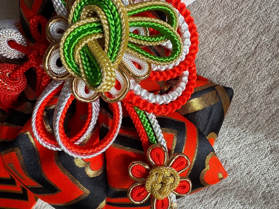 七五三 7歳用子ども着物&帯セット 赤 花柄 昭和レトロ