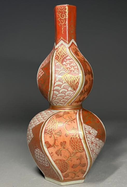 エビス】徳利 九谷焼 福印 金彩赤絵唐草文景色図 金襴手 赤絵 御銚子